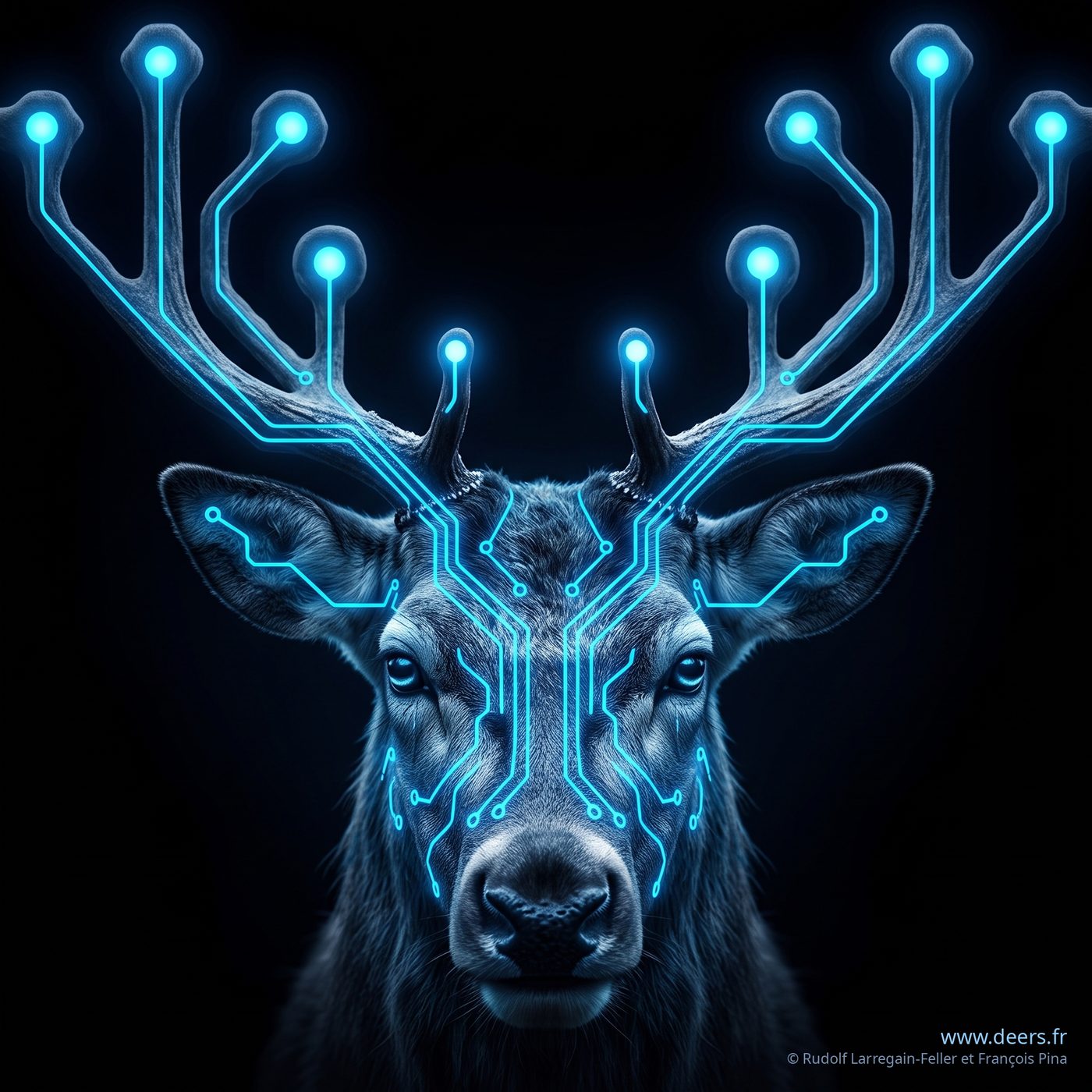 Cerf dont les bois forment un circuit imprimé lumineux